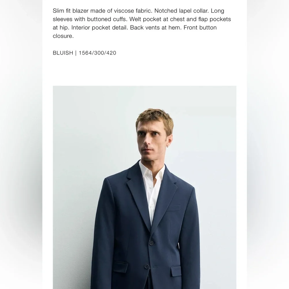 Zara Man NWT comfort suit jacket 1564/200